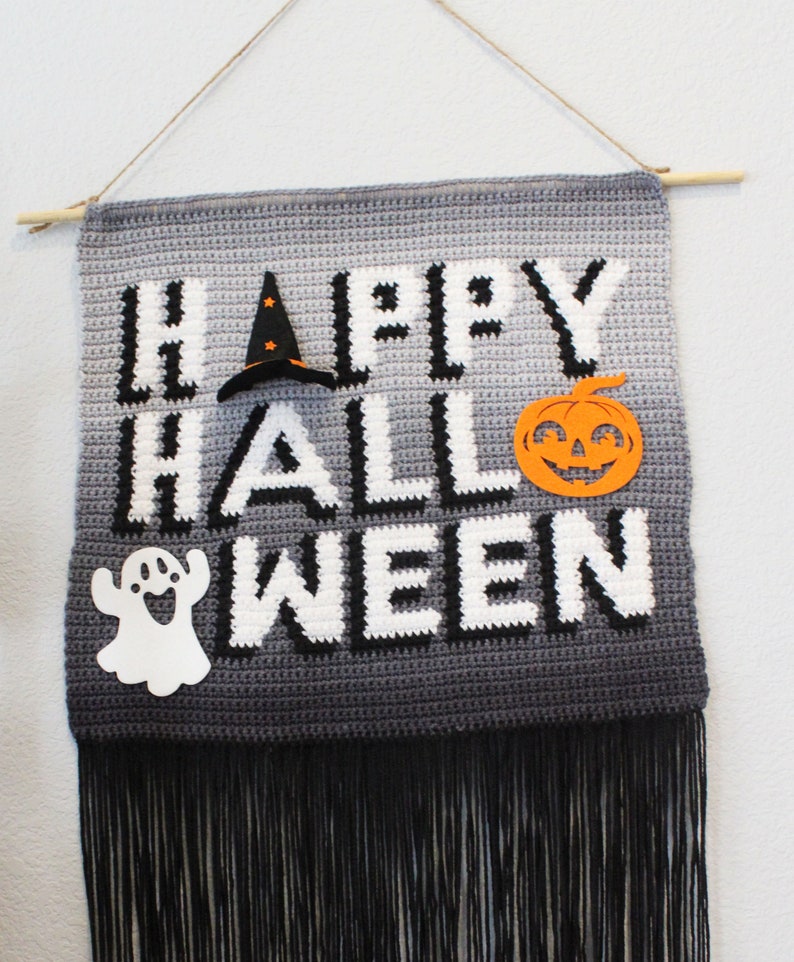 Happy Halloween Crochet Pattern, Halloween Home Decor, Crochet Pillow Pattern, Wall hanging decoration, diy decor, intarsia Crochet image 6