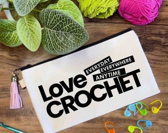 Love Crochet Small Canvas Pouch Bag, crocheter, craft bag