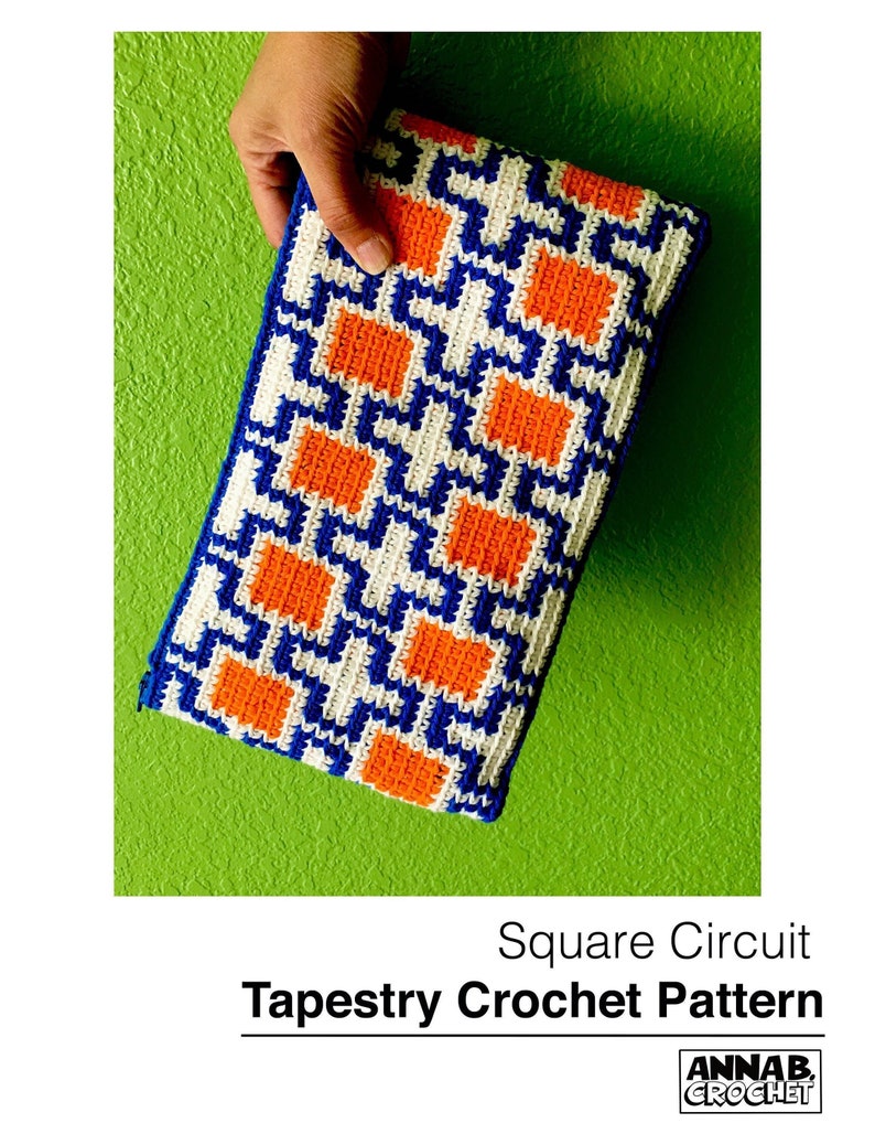 Square Circuit Tapestry Crochet Pattern, crochet pouch, crochet clutch, crochet bag image 1