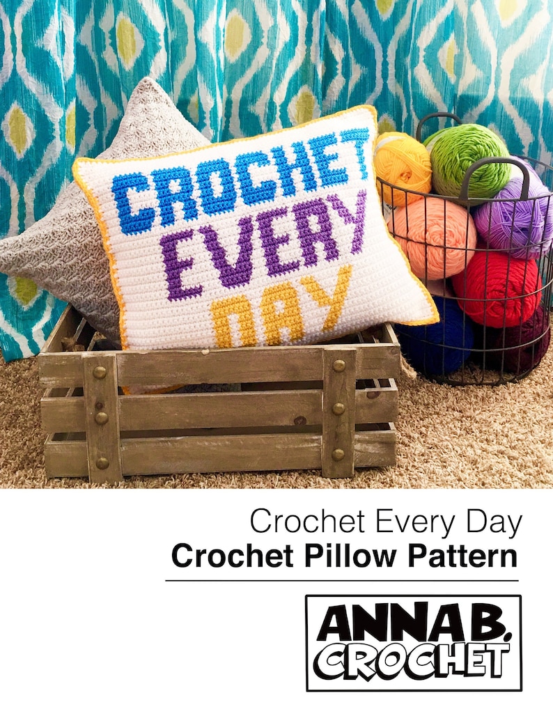 Crochet Every Day Crochet Pillow Pattern, home decor crochet, diy home decor, craft room decor, modern crochet, intarsia crochet, handmade image 1