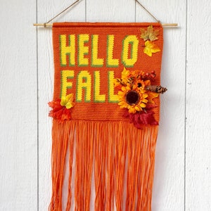 HELLO FALL Crochet Wall Hanging Banner Pattern, Wall Hanging Tapestry, Wall Hanging Decor, Wall Hanging Yarn image 2