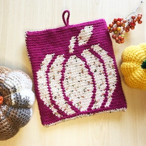 Pumpkin Crochet Potholder Pattern, pumpkin silhouette pattern, reversible pattern, thanksgiving kitchen decor, tapestry crochet image 3