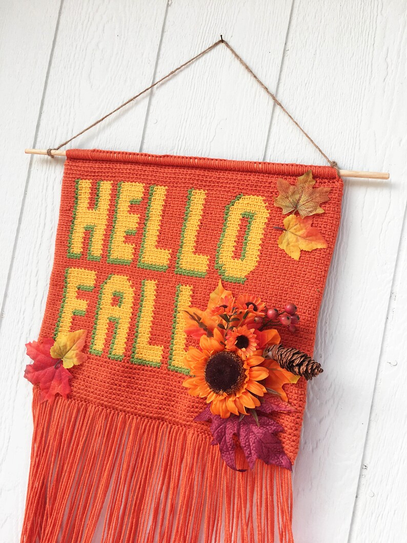 HELLO Four Seasons Crochet Wall Hanging Banner Pattern Bundle, Wall Hanging Tapestry, Wall Hanging Decor, Wall Hanging Yarn image 6