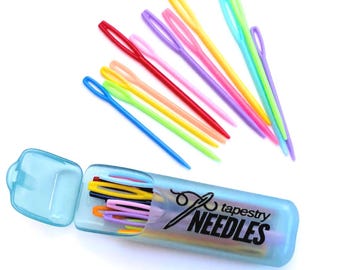 Tapestry Needle Case — 12 Colorful Plastic Tapestry Needles, Portable Storage Case for Crochet + Knitting