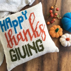 Happy Thanks Giving Crochet Pattern, Crochet Pillow, Crochet Wall Hanging Banner image 2