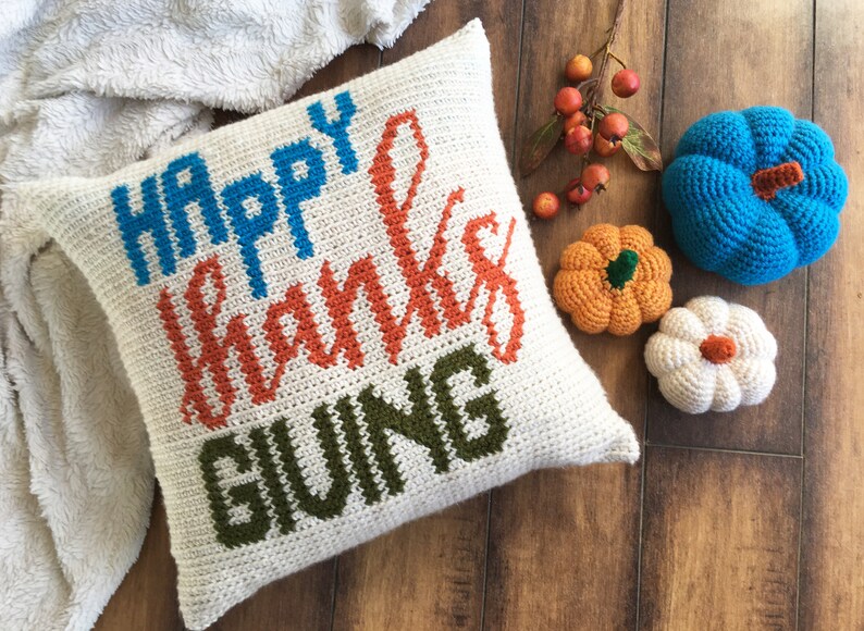 Happy Thanks Giving Crochet Pattern, Crochet Pillow, Crochet Wall Hanging Banner image 2