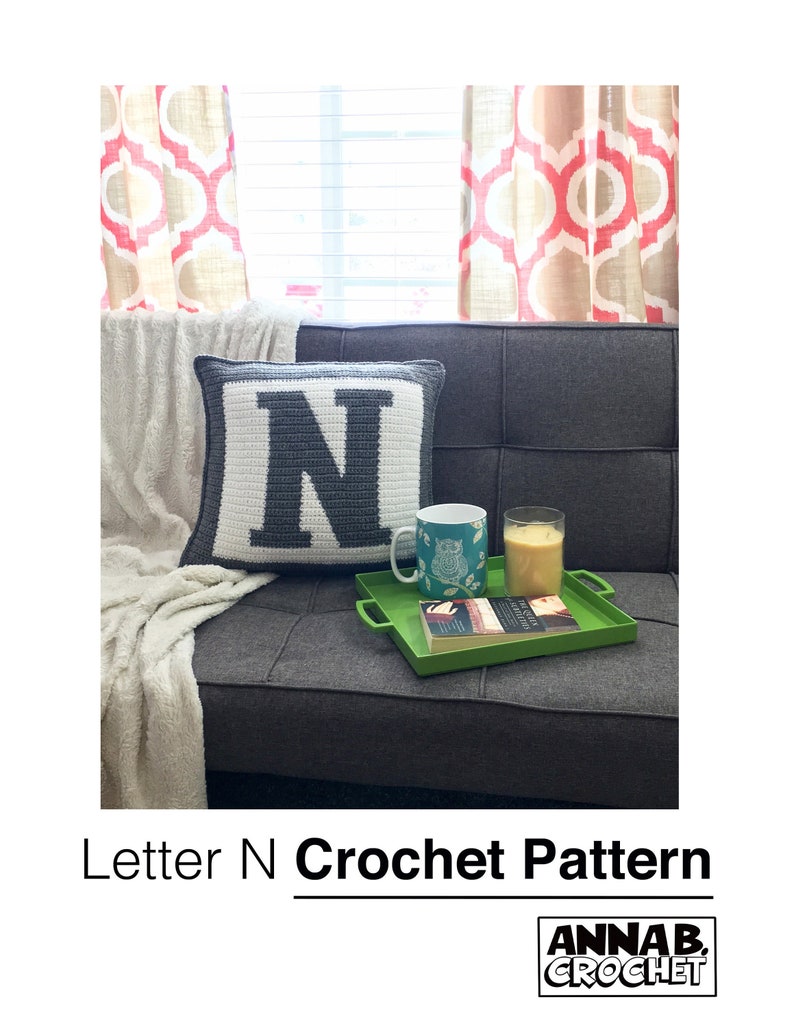 Letter Bold N Crochet Pillow Pattern, crochet pillow cover, crochet beginner, home decor image 1