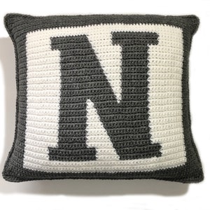 Letter Bold N Crochet Pillow Pattern, crochet pillow cover, crochet beginner, home decor image 2