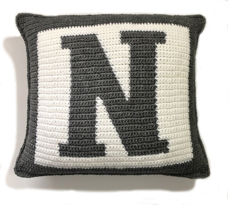 Letter Bold N Crochet Pillow Pattern, crochet pillow cover, crochet beginner, home decor image 2