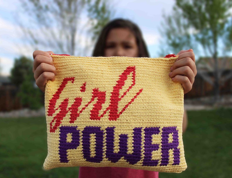 Girl Power Crochet Tapestry Pattern, crochet pouch, crochet purse, crochet pattern, diy accessory, instant pdf download image 3