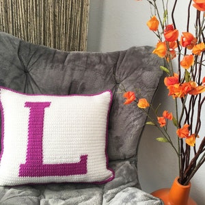 Letter L Crochet Pillow Pattern, Monogram Initial Pillow image 3