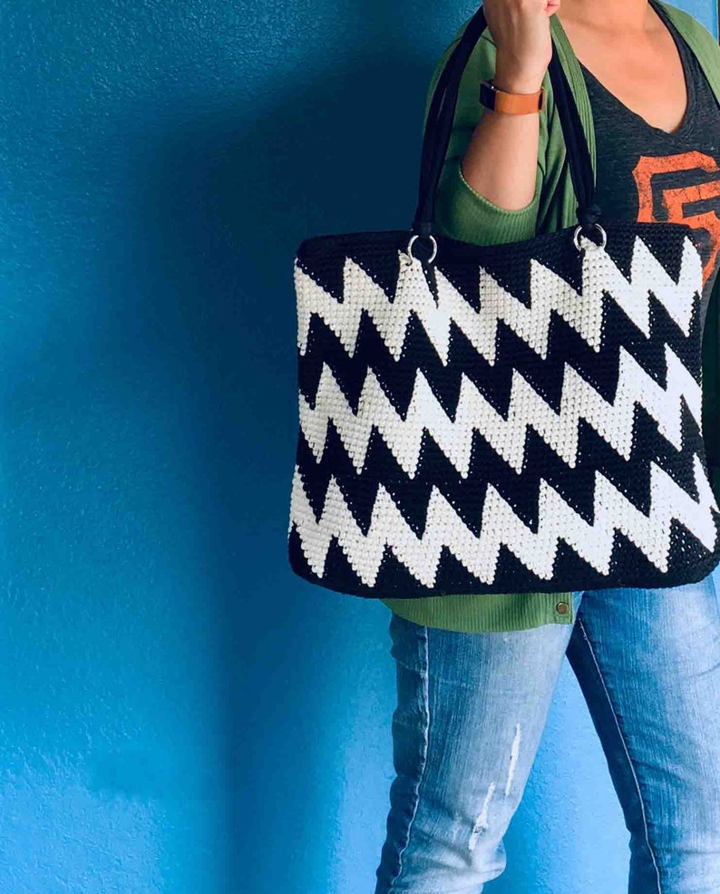 Zig Zag Crochet Tote Bag Pattern Crochet Beginners Instant Etsy