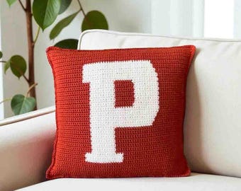 Virkmönster för bokstaven P, kudde med monogram