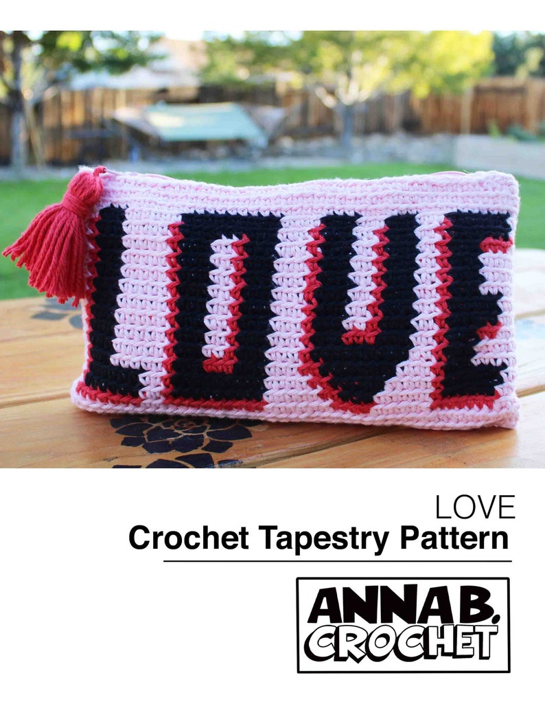 LOVE Pouch Tapestry Crochet Pattern, Purse Tapestry Pattern, crochet pattern, diy accessory, cotton yarn, instant pdf download image 1