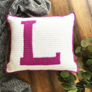 Letter L Crochet Pillow Pattern, Monogram Initial Pillow image 2