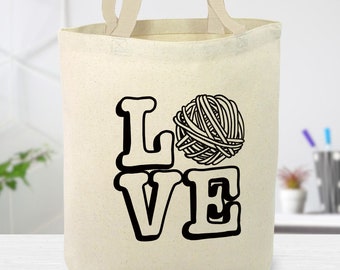 LOVE Yarn Canvas Tote Bag, crafter's bag, yarn lover, reusable bag, gift for her, gift for mom, gift for a crafter