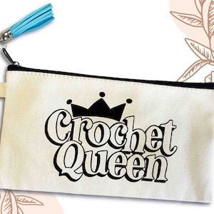 Crochet Queen Small Canvas Pouch Bag, Essential Pouch Bag, gift for a crocheter, small travel pouch bag, essential bag, cotton canvas pouch