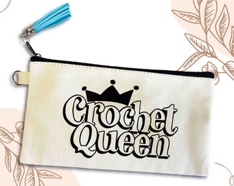 Crochet Queen Small Canvas Pouch Bag, Essential Pouch Bag, gift for a crocheter, small travel pouch bag, essential bag, cotton canvas pouch