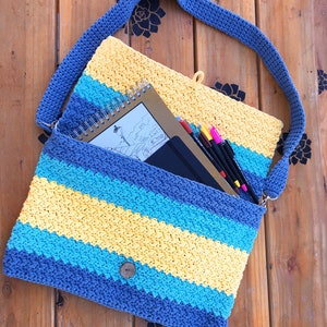 Messenger Crochet Bag Pattern, crochet purse, suzette stitch pattern, pdf instant download, diy bag, stripes bag, color block bag image 4