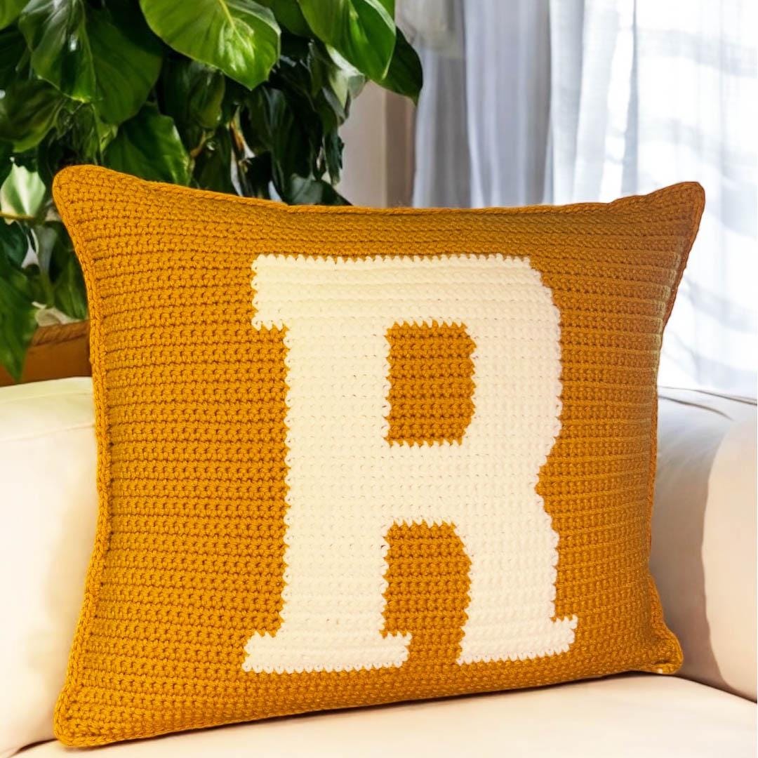 Letter R Tuft Design Letter R Crochet Pillow Pattern PDF – Bold Serif Monogram Pillow ...