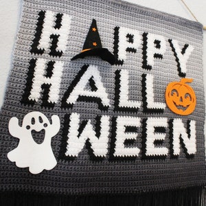 Happy Halloween Crochet Pattern, Halloween Home Decor, Crochet Pillow Pattern, Wall hanging decoration, diy decor, intarsia Crochet image 5