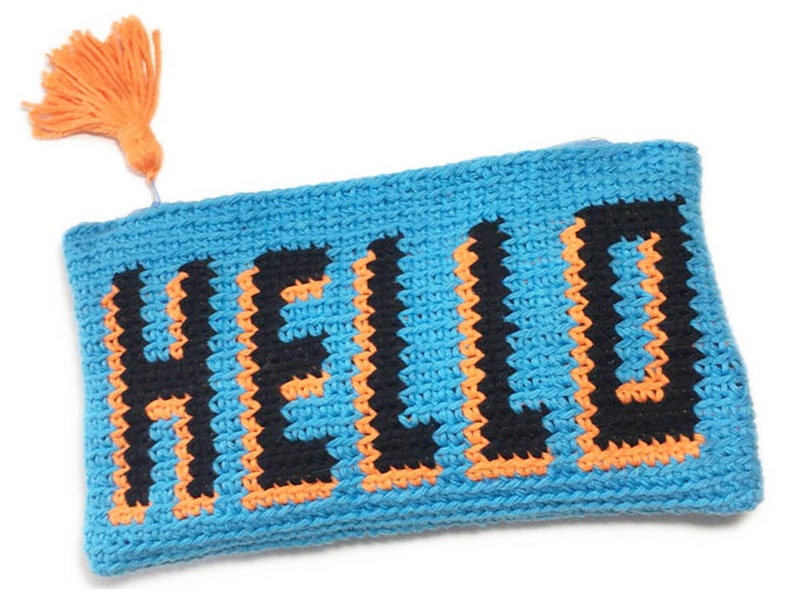 HELLO Pouch Tapestry Crochet Pattern, Purse Tapestry Pattern, diy accessory, instant pdf download image 6