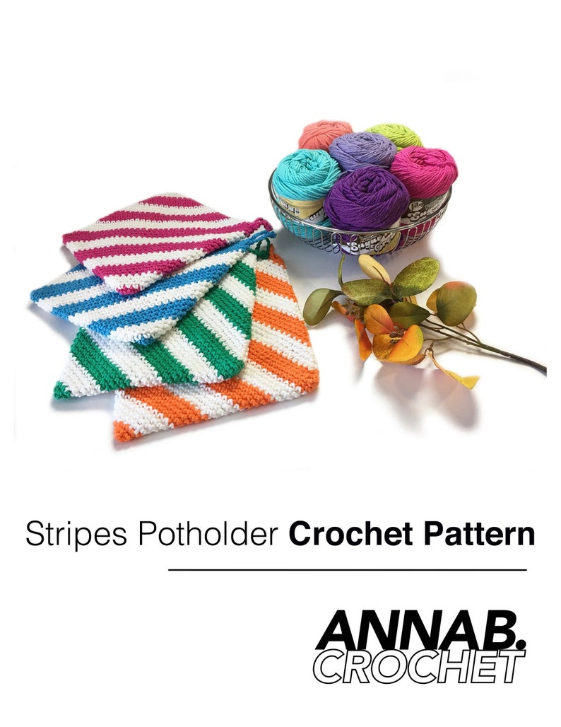 Stripes Potholder Crochet Pattern, Hot Pad Crochet Pattern, easy double thick crochet pattern, instant pdf, download, hot pad, gift ideas image 1