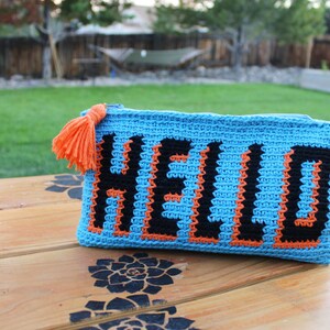 HELLO Pouch Tapestry Crochet Pattern, Purse Tapestry Pattern, diy accessory, instant pdf download image 2