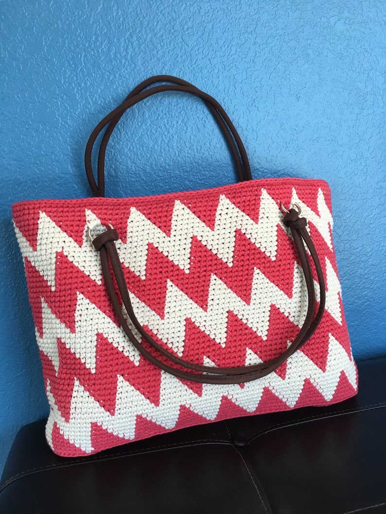 Zig Zag Crochet Tote Bag Pattern Crochet Beginners Instant Etsy