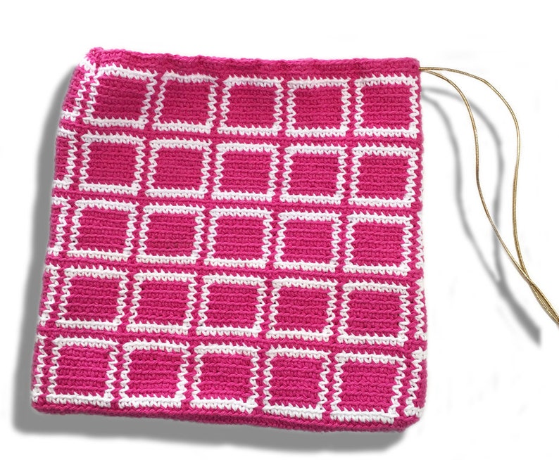 Block Square Crochet Tapestry Pattern, Crochet Pouch, Crochet Purse, Drawstring Pouch, crochet pattern, pdf download, diy accessory image 5