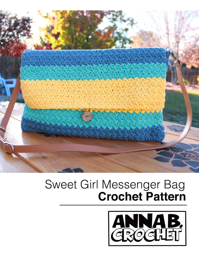 Messenger Crochet Bag Pattern, crochet purse, suzette stitch pattern, pdf instant download, diy bag, stripes bag, color block bag image 1