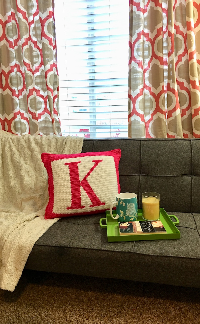 Letter K Crochet Pillow Pattern, Initial Monogram Pillow image 5