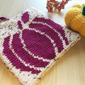 Pumpkin Crochet Potholder Pattern, pumpkin silhouette pattern, reversible pattern, thanksgiving kitchen decor, tapestry crochet image 5