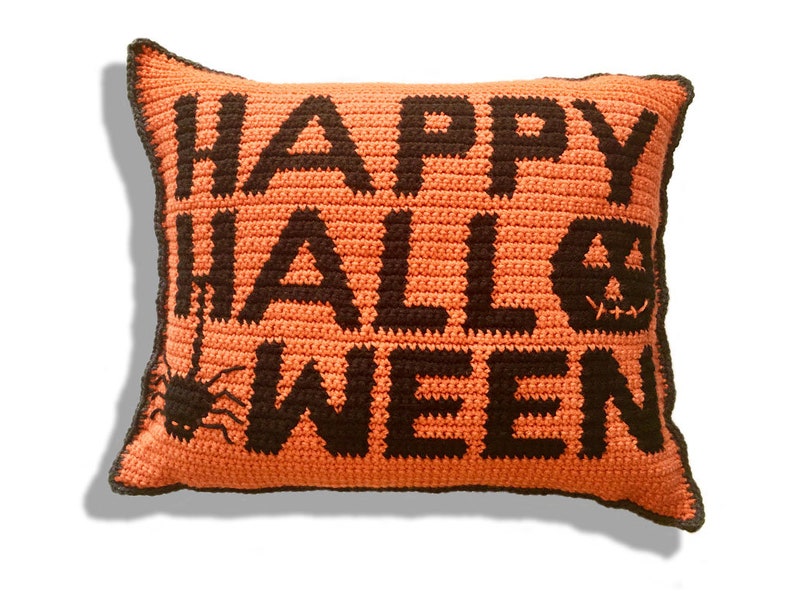 Happy Halloween Crochet Pattern, Halloween Home Decor, Crochet Pillow Pattern, Wall hanging decoration, diy decor, intarsia Crochet image 10