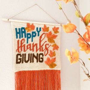 Happy Thanks Giving Crochet Pattern, Crochet Pillow, Crochet Wall Hanging Banner image 4