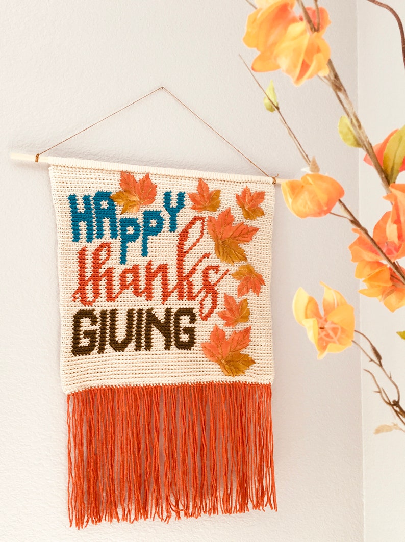 Happy Thanks Giving Crochet Pattern, Crochet Pillow, Crochet Wall Hanging Banner image 4