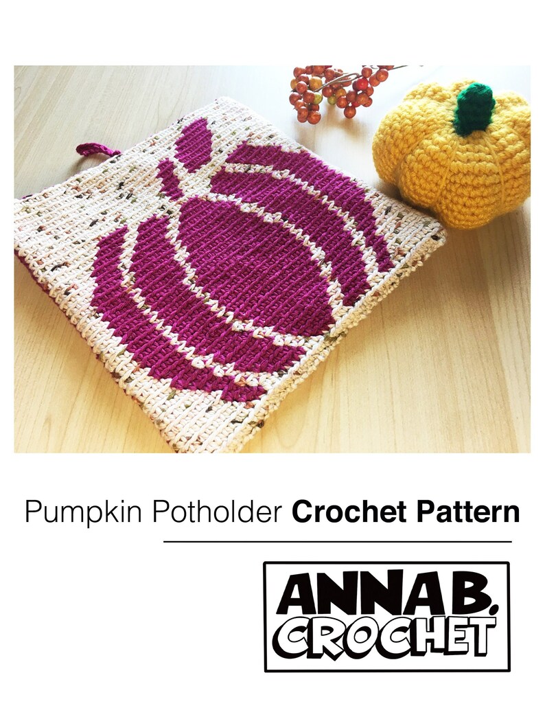 Pumpkin Crochet Potholder Pattern, pumpkin silhouette pattern, reversible pattern, thanksgiving kitchen decor, tapestry crochet image 1