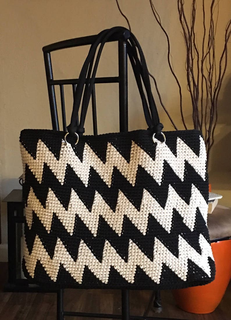 Zig Zag Crochet Tote Bag Pattern Crochet Beginners Instant Etsy Sweden