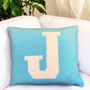 Patrón de almohada de crochet con la letra J, almohada con monograma, almohada de crochet personalizada, descarga instantánea en PDF