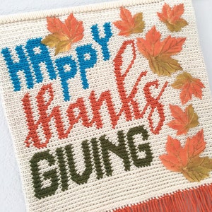 Happy Thanks Giving Crochet Pattern, Crochet Pillow, Crochet Wall Hanging Banner image 3