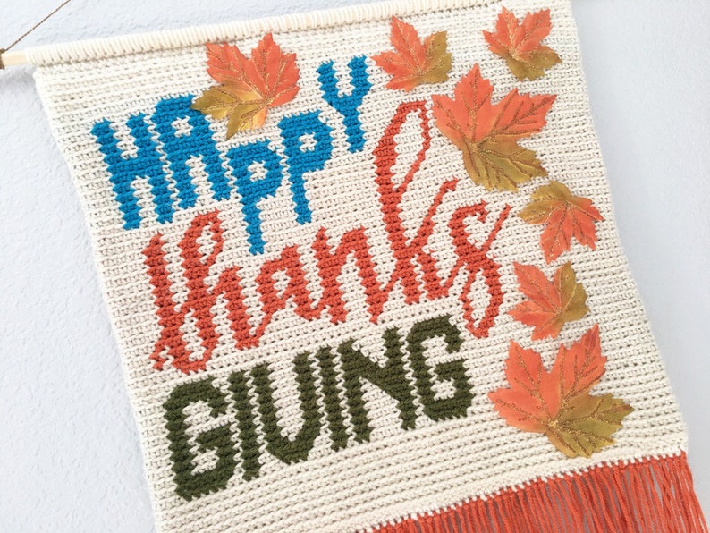 Happy Thanks Giving Crochet Pattern, Crochet Pillow, Crochet Wall Hanging Banner image 3