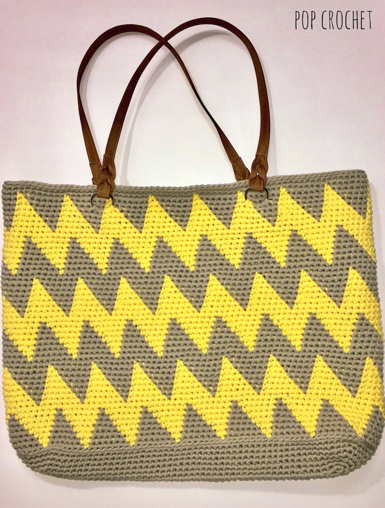 Zig Zag Crochet Tote Bag Pattern crochet beginners instant pdf download image 9