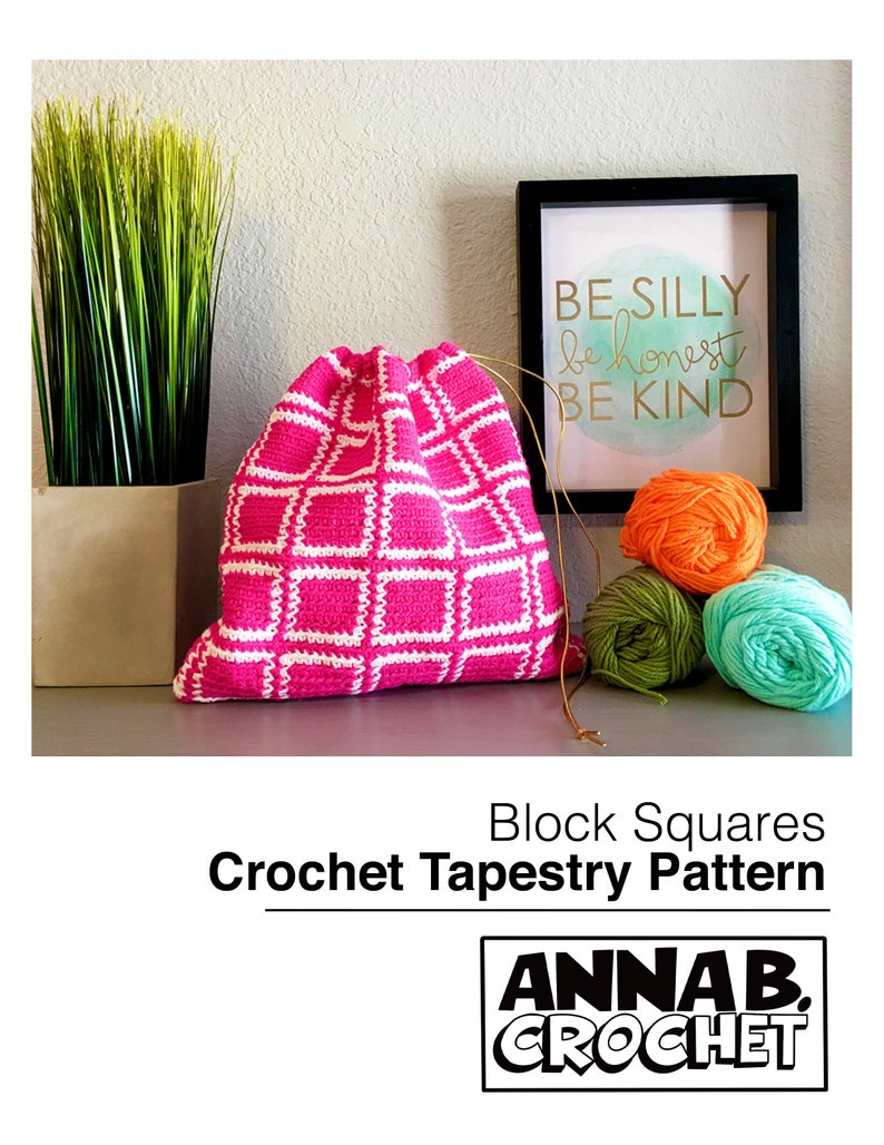 Block Square Crochet Tapestry Pattern, Crochet Pouch, Crochet Purse, Drawstring Pouch, crochet pattern, pdf download, diy accessory image 1