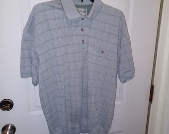 Men's Golf Shirt Size L Vintage Safe Harbor  Polo Shirt Gray Black Check