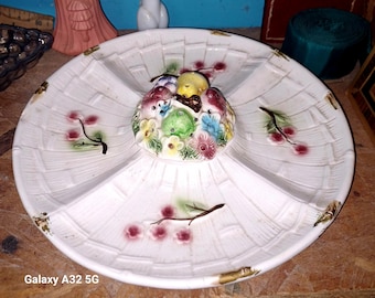 Relish Tray Vintage Divided Fruit Theme, Ceramic, Made in Japan Serving Plate