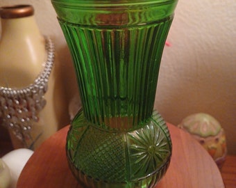 Vintage Green Glass Vase Art Deco Design Unique Design