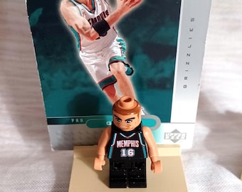 PAU GASOL Lego Minifigur, Originalkarte und Ständer NBA-Player Memphis Grizzlies Figur Seltenes Sammlerstück Lose As Is 2002/2003