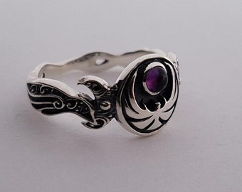 Nightingale ring, Skyrim lore ring, Fantasy lore ring, Thieves guild ring, Skyrim guild ring, natural gems signet, Silver nightingale ring.