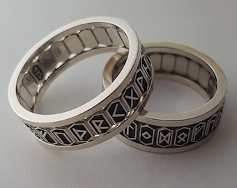 Viking runes ring, Futhark alphabet ring, Male viking ring, Minimalist Viking ring ,Viking wedding,  fantasy lore band, Viking band ring.
