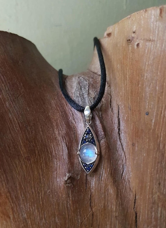 moonstone pendant , moonstone sapphires ,sterling silver925,natural sapphires, fantasy pendants, mages pendant, skyrim gift pendant.